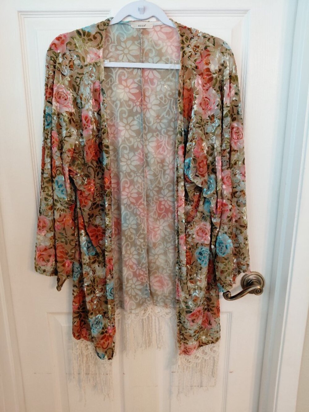 Velvet Burnout Floral Tassel Kimono Boho Festival Western Large Fairy